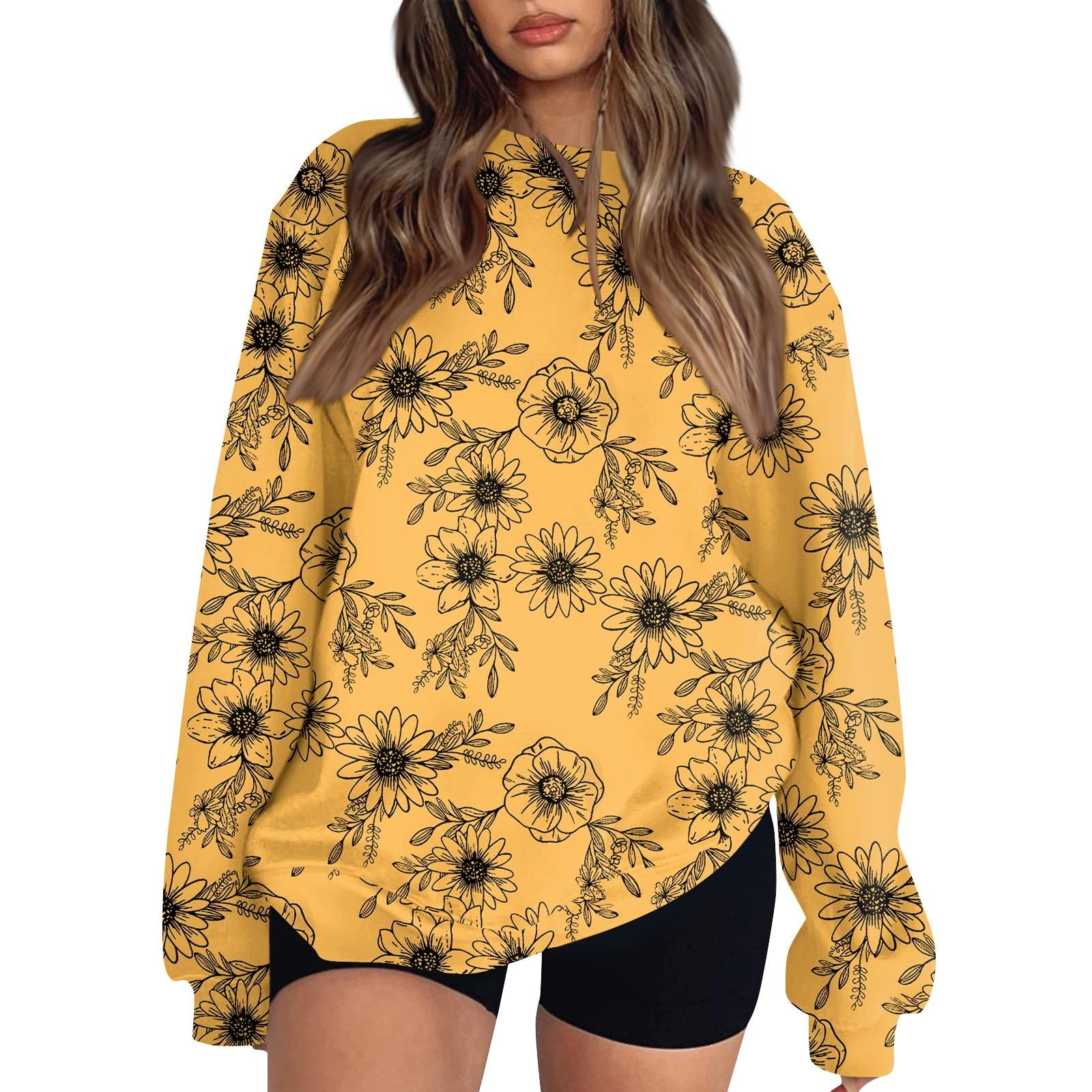 

Women Tops Women s Long Sleeve Sweatshirt Casual Crewneck Loose Fit Pollover Fleece Tops M помаранчевий
