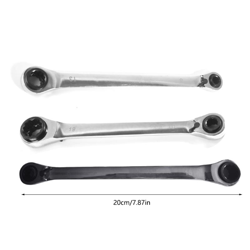 4 In 1 Ratchet Spanner Chrome Vanadium Steel Double Twin Ended Ratchet Wrench for 8-13mm/10-19mm/16-19mm Workshop Tools