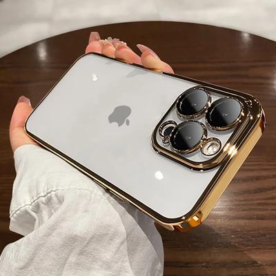 Official Original Lens Film Protect Phone Case For IPhone 11 12 13 14 15 Pro Max Plus Mini XS XR X Square Plating Clear Cover