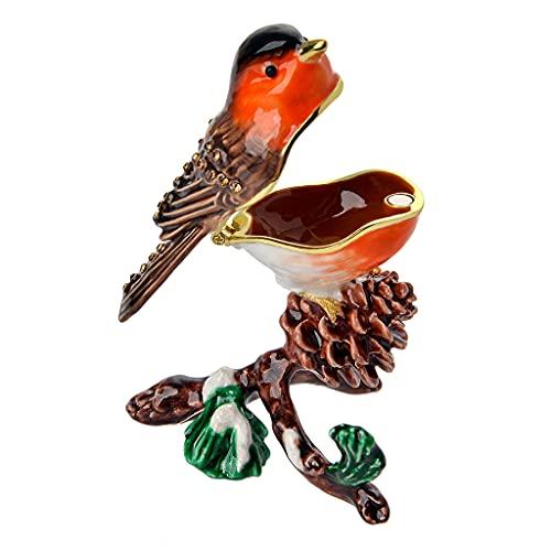 European Robin Figurine, Home Decor, Bird Trinket Box, Jewelry Box with Hinges, Golden Handmade Crystal, Animal Keepsake, Bird Lover Gift