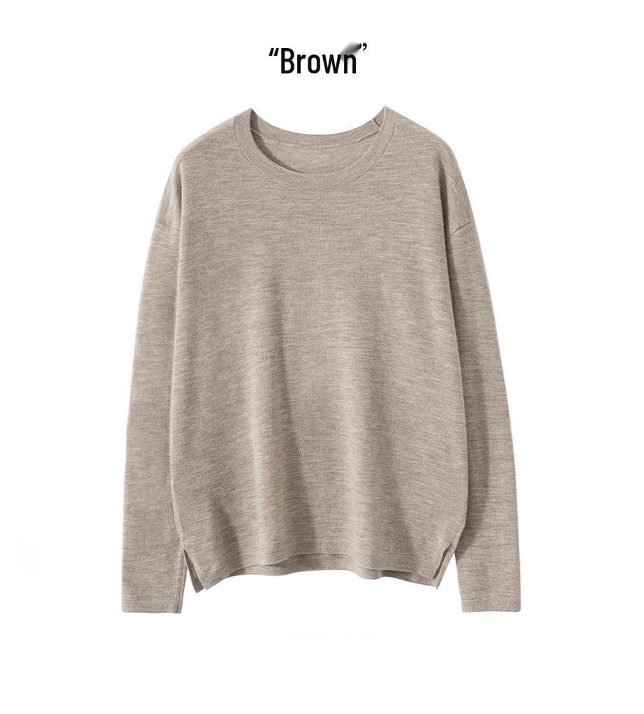 Women's Cashmere Round Neck Pullover Sweater - Autumn/Winter Long Sleeve, Loose Fit Knitwear