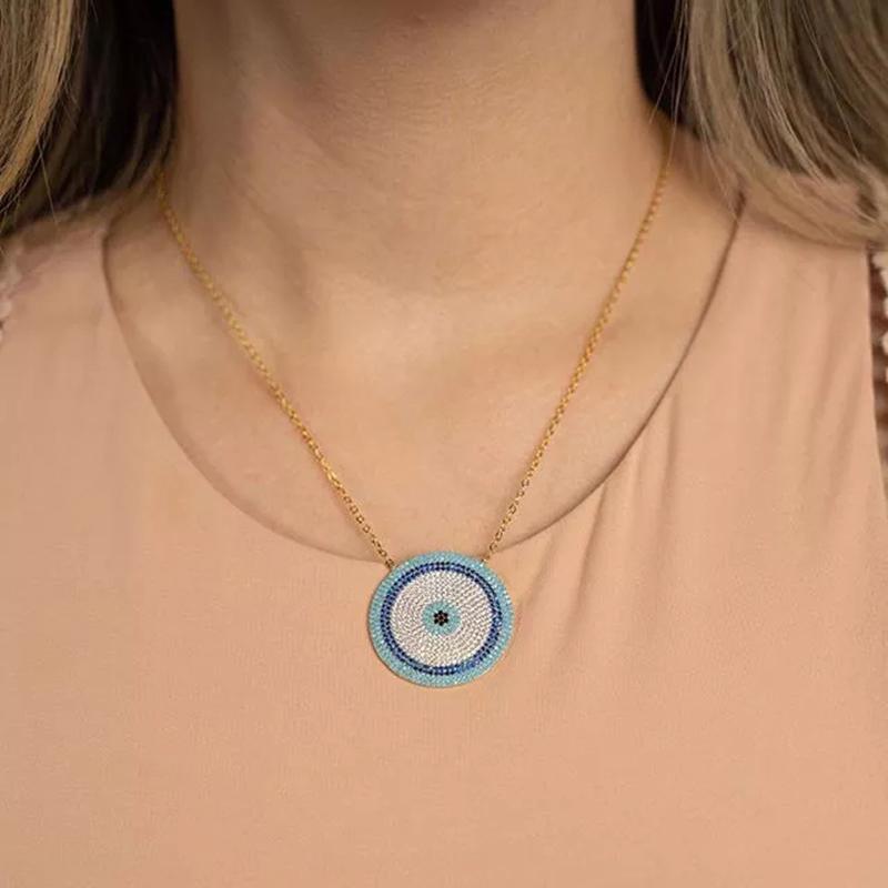 30mm Big Disco Charm Micro Pave Cubic Zirconia Nano Turquoise Bohemia Necklace