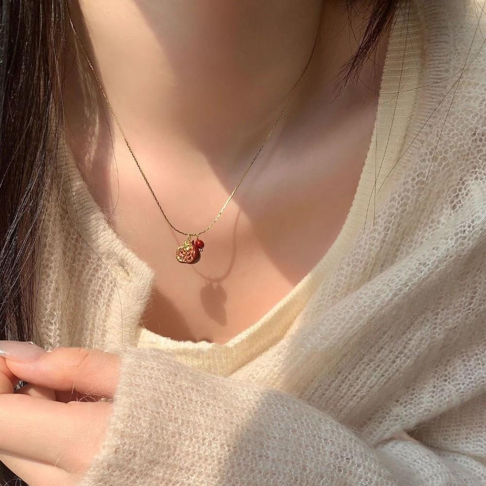 Sweet Fruit Earrings Cute Clavicle Choker New Pomegranate Pendant Necklace Party