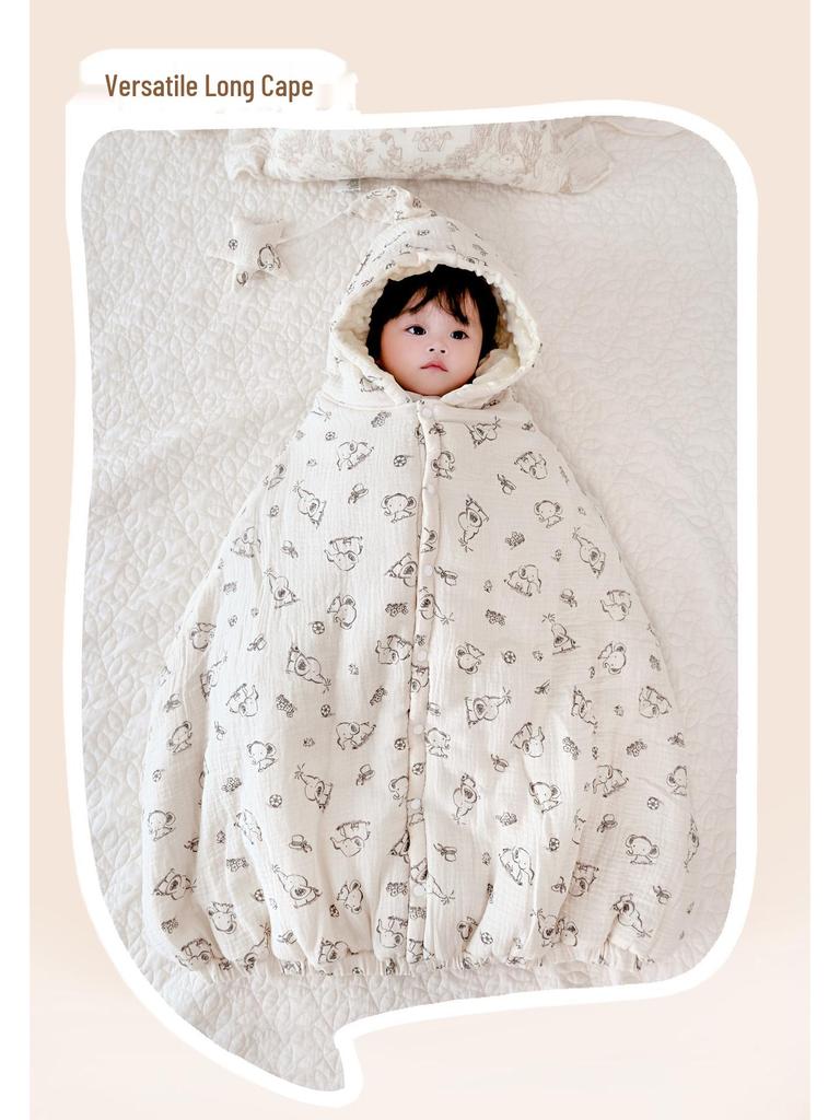 Baby Autumn & Winter Windproof Hooded Cape - Thick Warm Shawl for Outdoors