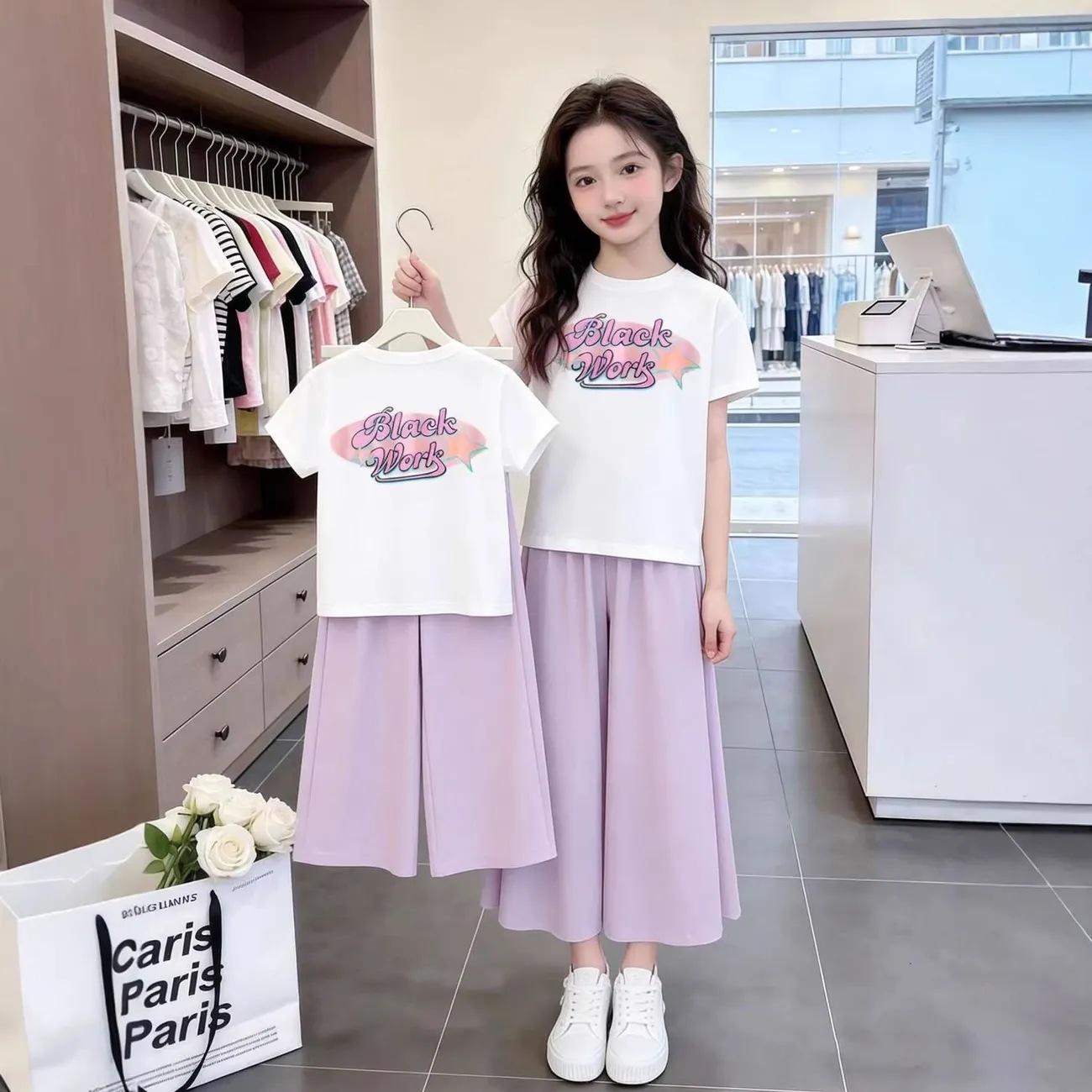 Girls  Stylish Summer Two-Piece Skirt-Pants Set 160 cm фиолетовый