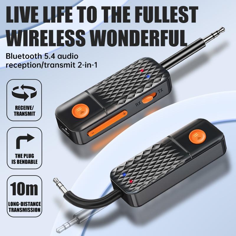 2 In 1 Wireless Bluetooth 5.4 Audio Adapter 3.5MM AUX Transmitter Receiver Hifi Stereo Music With Mic For Car Music Audio Airplane TV PC Headphone