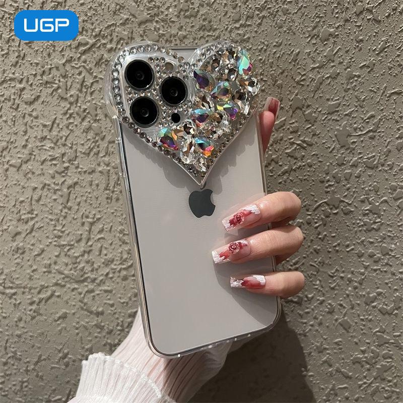 Luxury rhinestone love 14 Apple 16promax mobile phone case all-inclusive iPhone15 soft 13 anti-drop 12 new 11