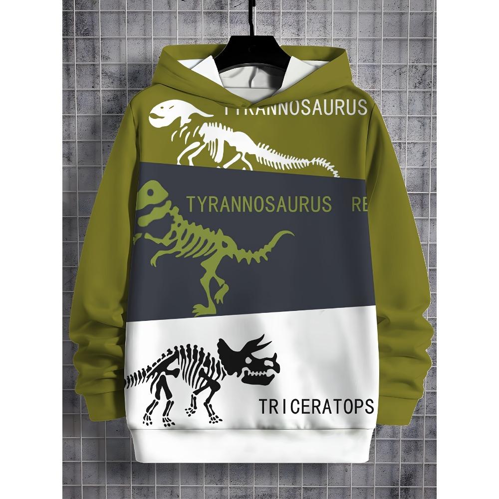 Boys' Cool Dinosaur 3D Printed Hoodie - Comfortable Stretch Casual Hoodie, Machine Washable - Spring and Autumn Seasons