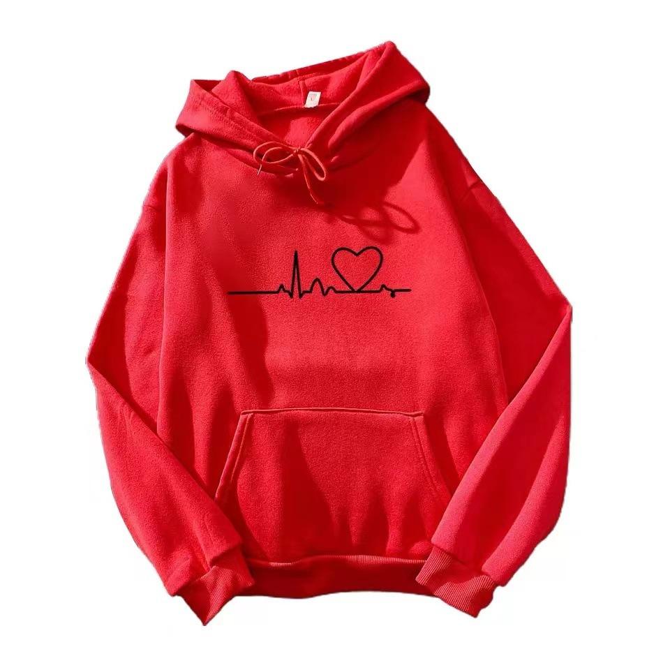 Versatile Plus Size Unisex Casual Hoodie, Minimalist Heart Print Hoodie, Oversized Silhouette Hoodie for Streetwear & Everyday Looks