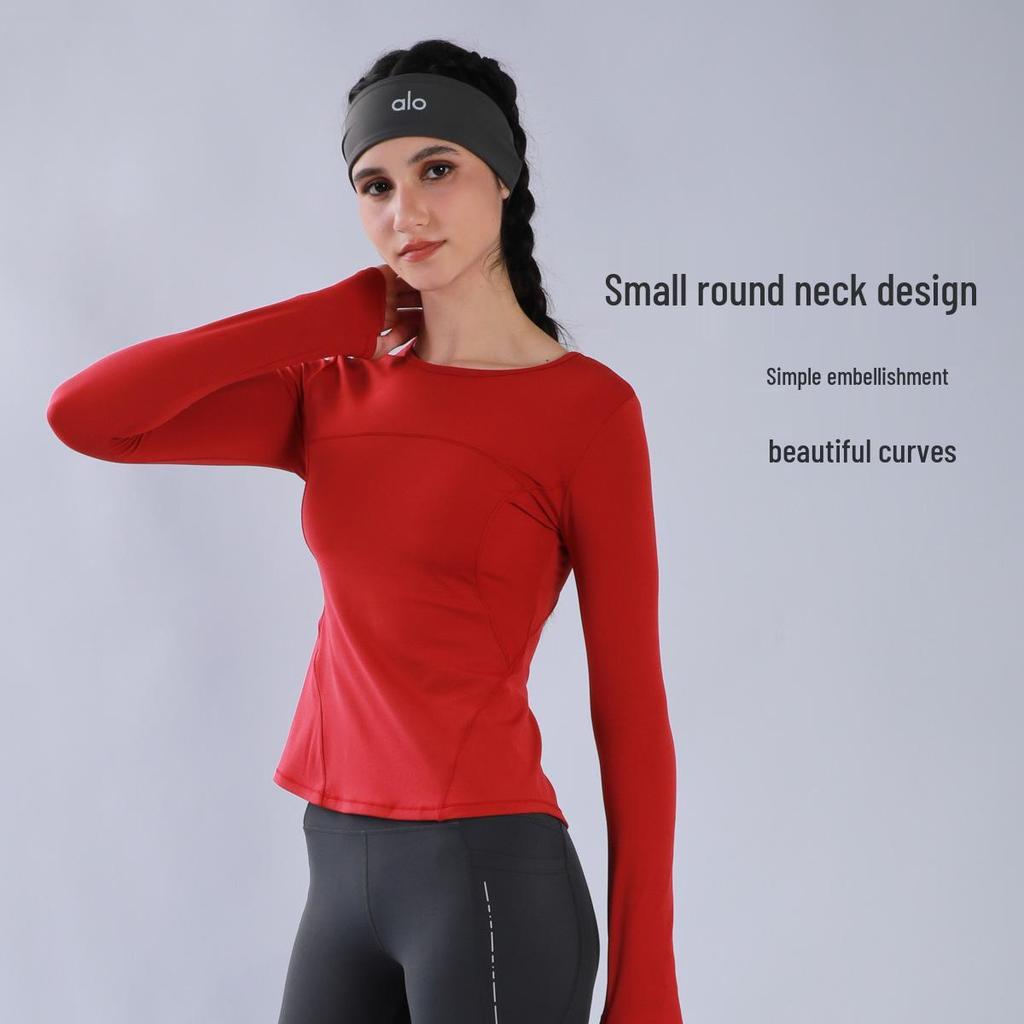 Women's Long Sleeve Yoga Top with Finger Loops - Back Slit Running & Fitness Apparel