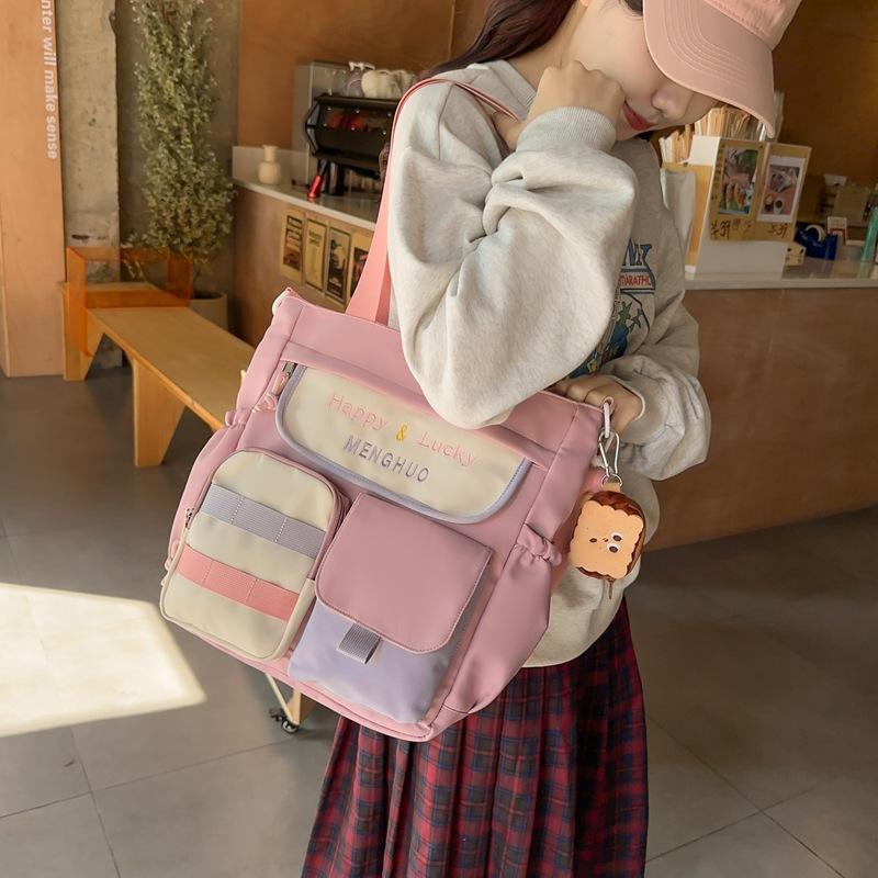Color Satchel Letter Study Bag Student Tutoring Bag Shoulder Bag Style Harajuku