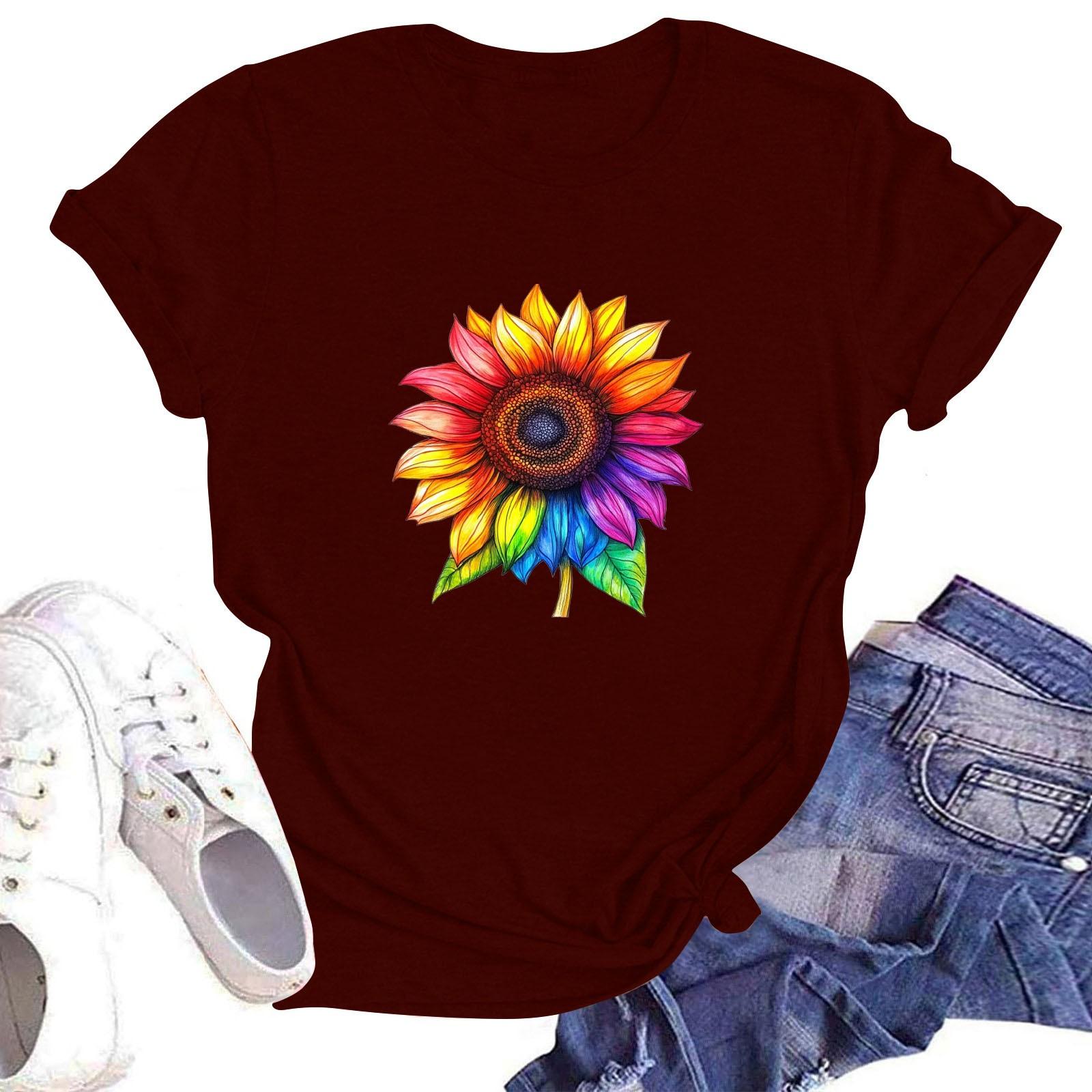 

Женская повседневная свободная футболка с принтом, круглый вырез, пуловер, короткий рукав, топ S винный