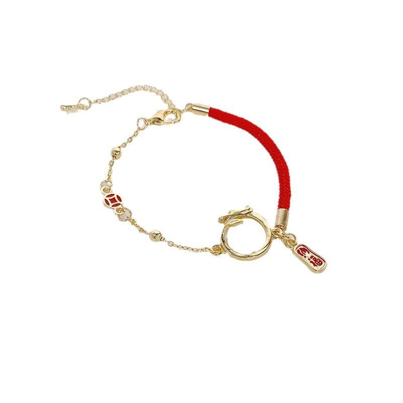 

Новый китайский Fengxiang Zodiac Dragon, играющий жемчуг, женский браслет из красной веревки, светлый роскошный браслет для пары, ремесло Adjustable size