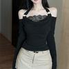 Autumn Winter Modal Lace Halter Slim Fit Long Sleeve Women's Top