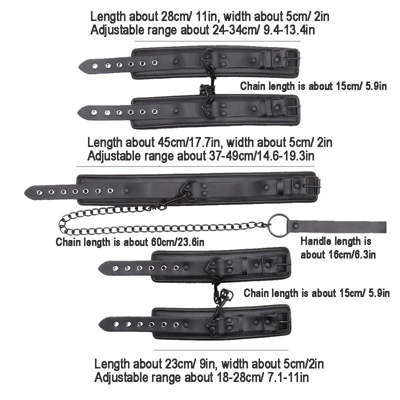 Black Genuine Leather  Bondage Set 3pcs Restraints Collars Ankle Cuff Handcuffs For Sex Bondage Set Sex Toys For Adults