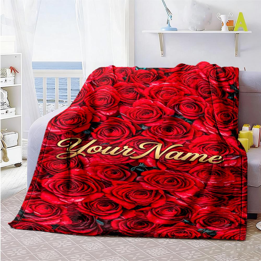 Rose Customize Your Name Blanket Gift Customizable Blanket Comfortable Suitable for Office Chair Livingroom Seaside Couch Ideal for All Seasons