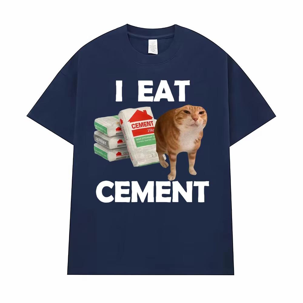 I Eat Cement Cursed Cat T Shirt Funny Meme Graphic Tee Shirt Men Women Fashion Casual Humor Vintage Oversize T-shirts Streetwear