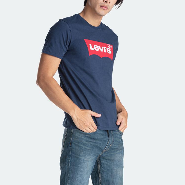 Levis Letter Logo Loose Fit Crew Neck Short Sleeve T-Shirt Men Tops Navy-Blue 17783-0139