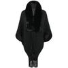 Poncho Châle Cape en Tricot avec Col en Fourrure et Franges pour Femme Vêtement d'Extérieur Chaud