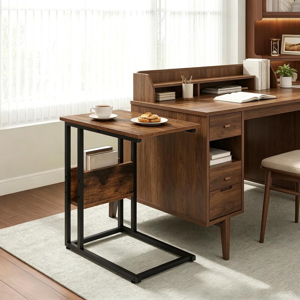 C-Shape Design Sofa Table, Small Coffee Table, Narrow Side Table, Laptop Table (table only)