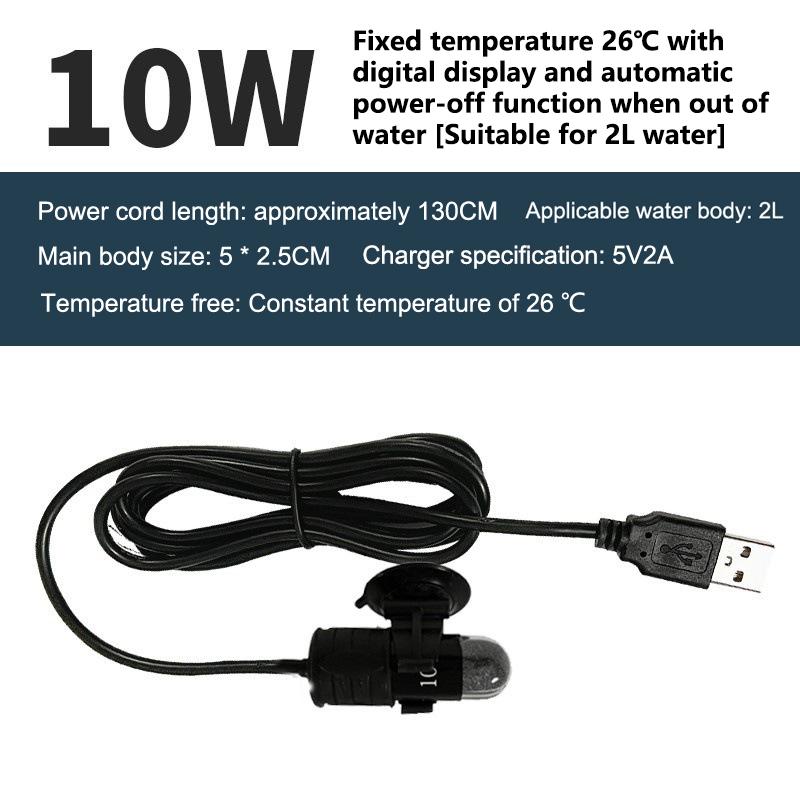 Mini Aquarium Heating Rod Fish Tank Aquarium Heater Submersible Thermostat Heater 18-34°C Adjustable Temperature USB Charging+