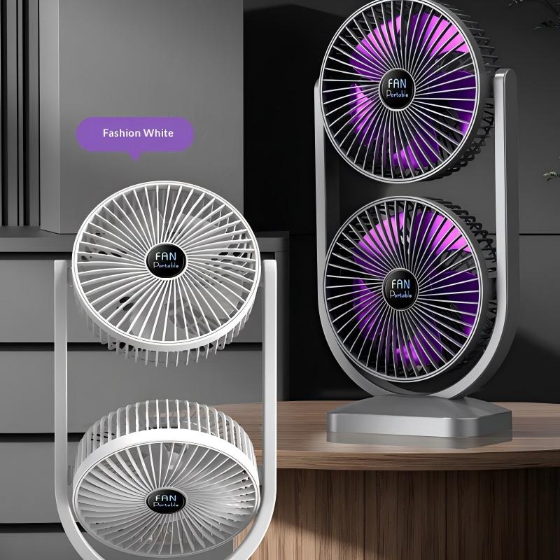 HOMEFISH New Dual Head Desktop Fan USB Rechargeable Adjustable Fan for Household Outdoor High Wind Air Circulation Fan