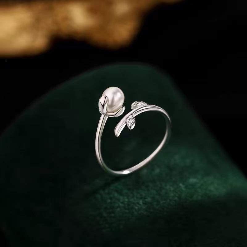 925 Sterling Silver Natural Pearl Women's Open Ring - Light Luxury High-End Design