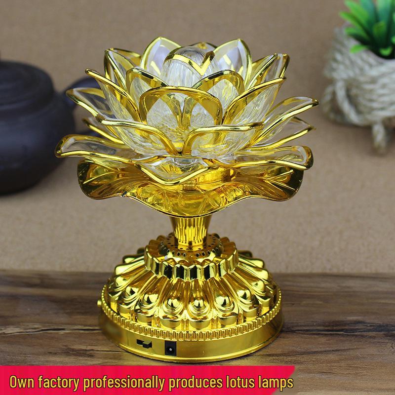 LED Seven-Color Lotus Lamp for Worship and Offering - Electronic Ever-Burning Buddhist Lamp for Guanyin and God of Wealth.