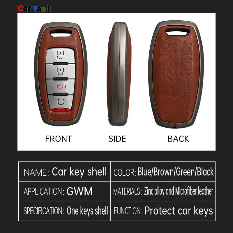 Zinc Alloy+Leather Auto Smart Key Fob Cover Case Protective Housing Remote Fit For Great Wall Poer GWM Vanguard Auto Key Fob Decoration Housing