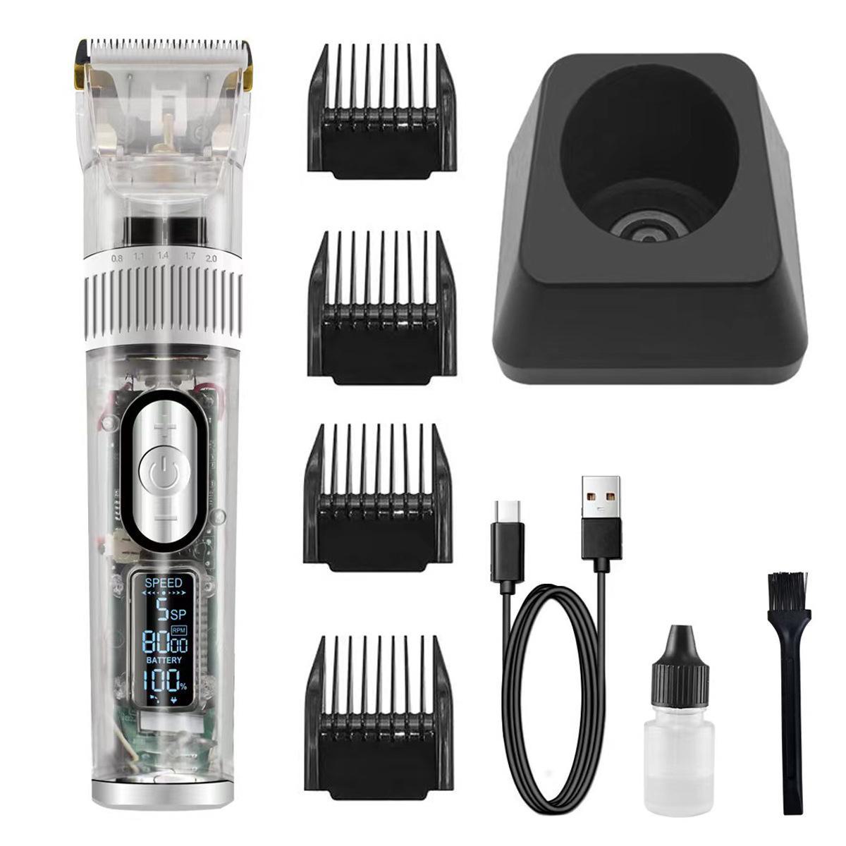 

Мощная прозрачная машинка для стрижки волос с основанием, керамическими лезвиями, электрическая машинка для стрижки