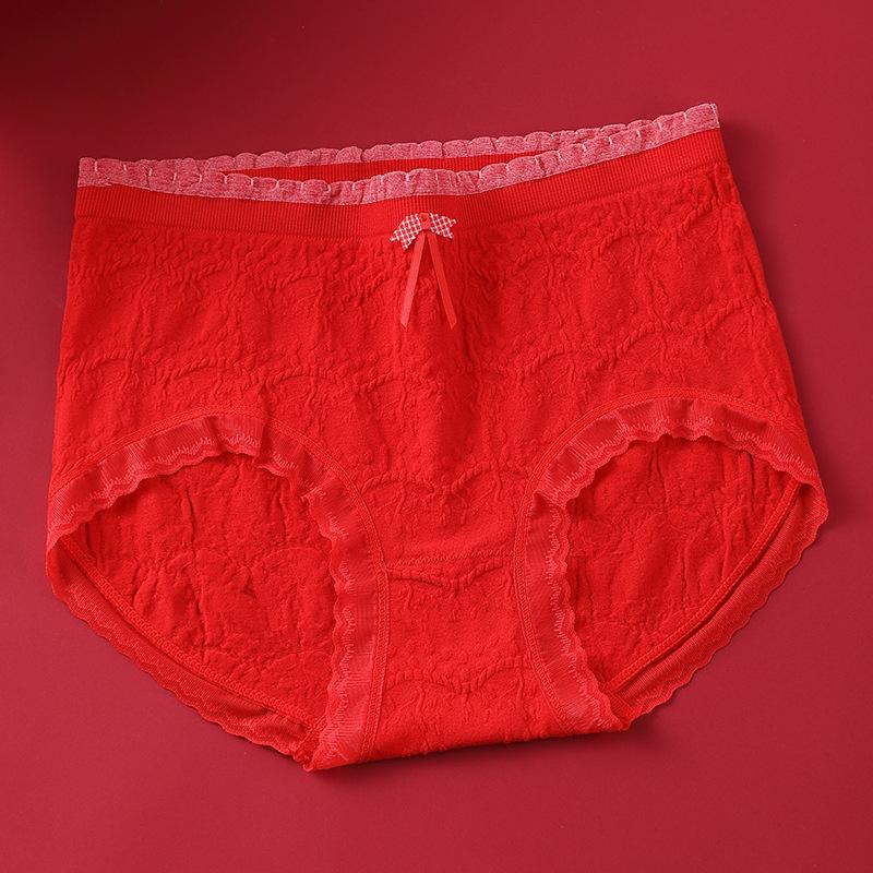 Big Size Female Spring and Autumn Benming Year Marriage Red High Waist Triangle Briefs