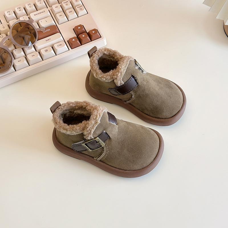 Kids Buckle Decor Fleece Lined Winter Boots 23
