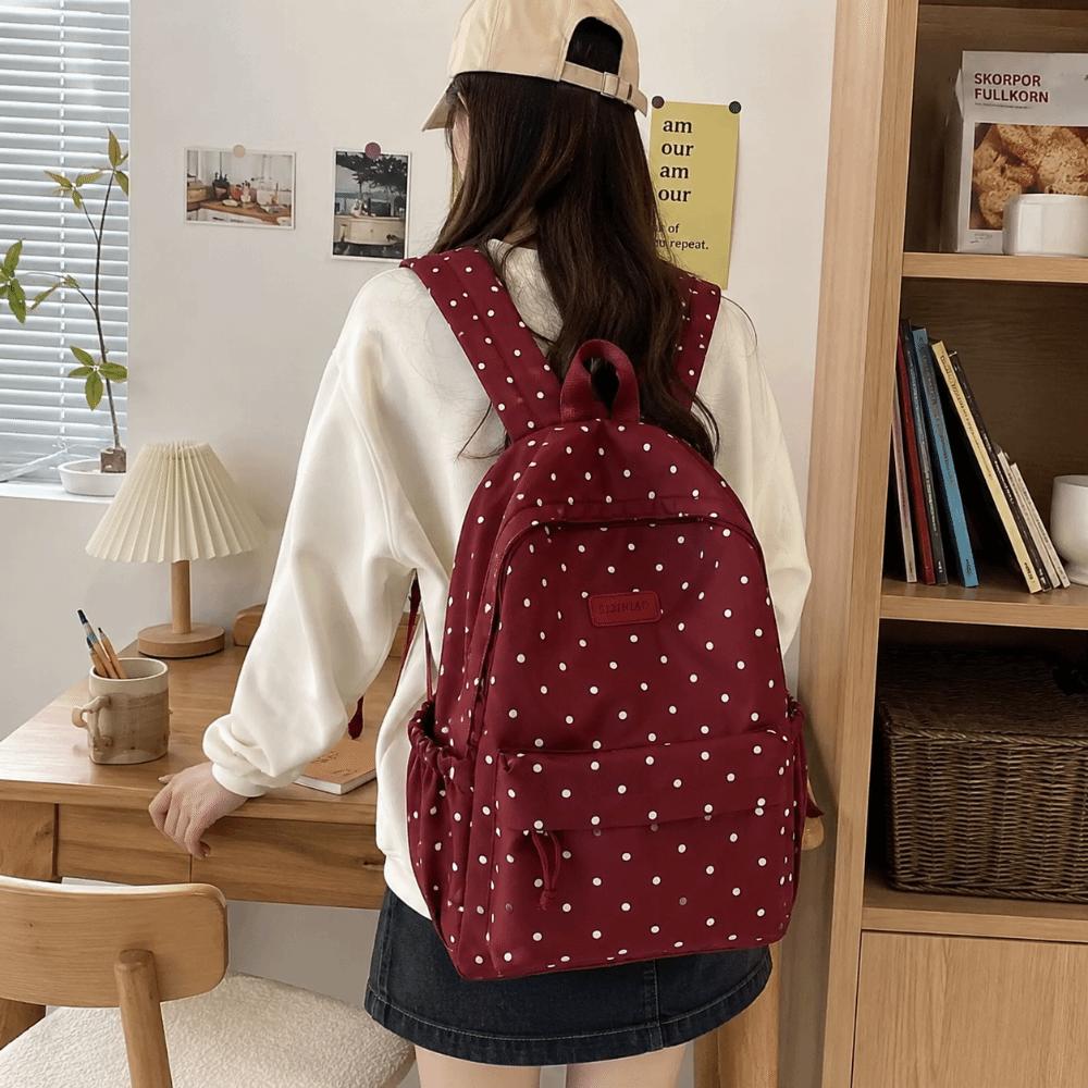 Sac à dos à bretelles doubles à pois Grande capacité Sacs d'école Style urbain Sac à dos de voyage Collège