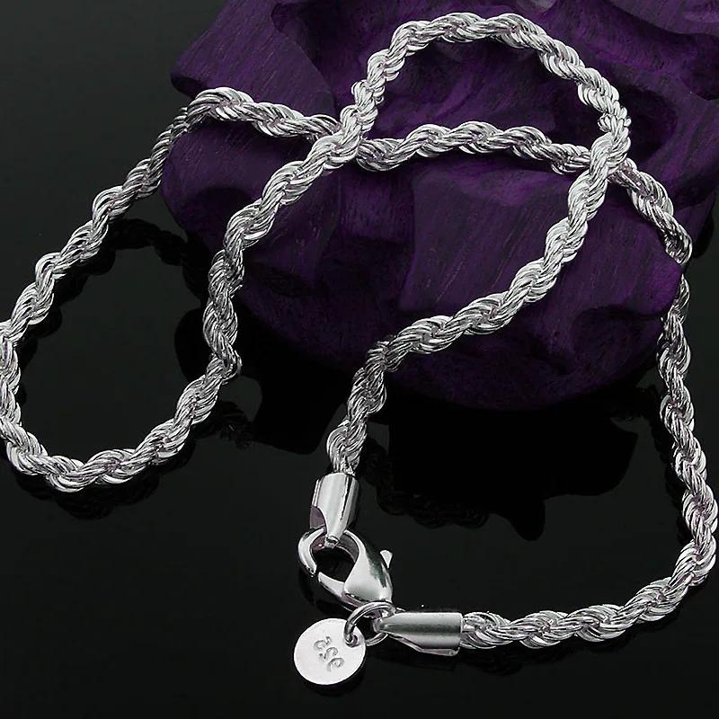 Charms Fine 4MM Rope Chain 925 Silver Necklaces for Woman Men Classic Fashion Jewelry Wedding Party Holiday Gifts