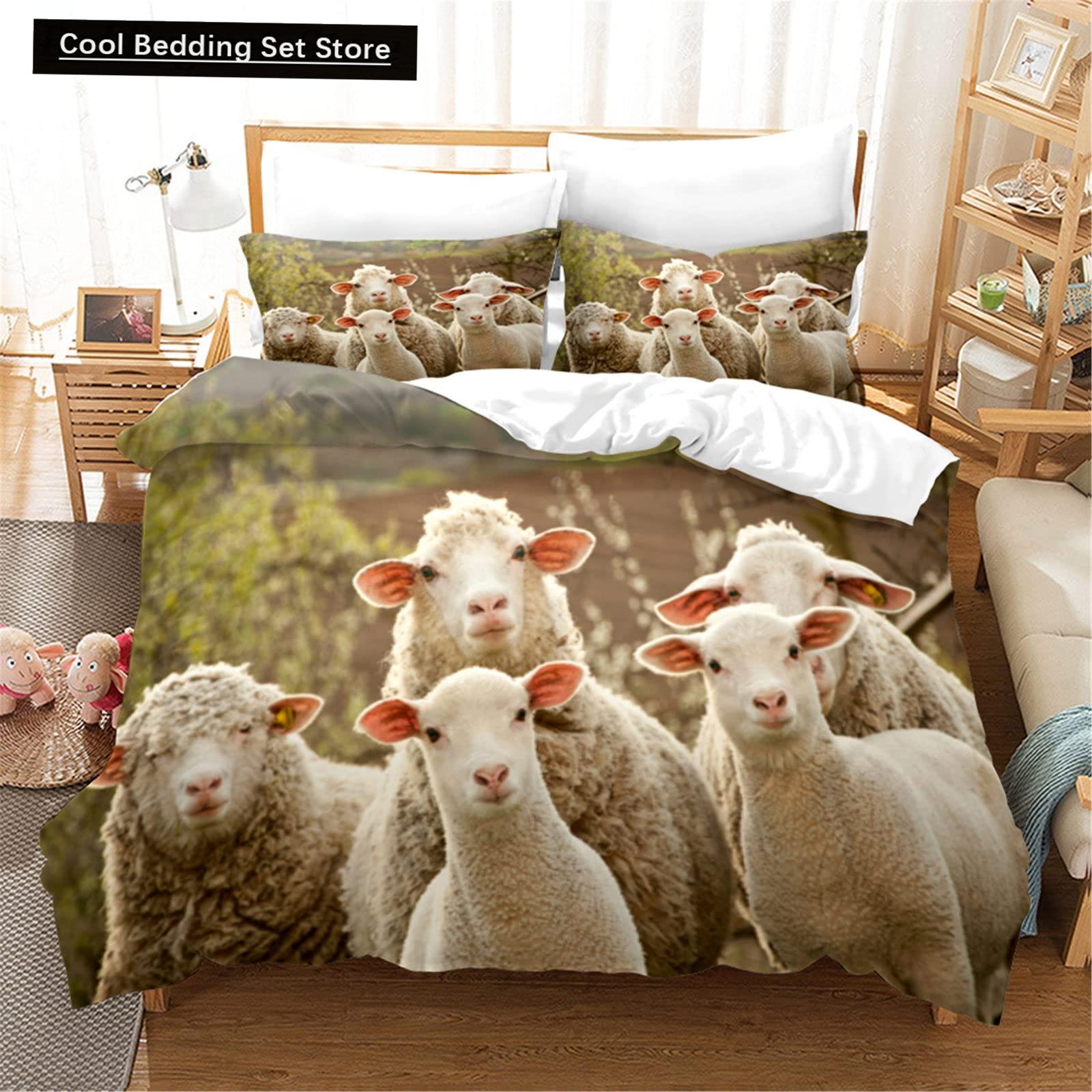 

Комплект постельного белья Funny Sheep King Queen с изображением животных из фермы, пододеяльник с белыми маленькими овечками, 2/3 предмета из полиэстера, пододеяльник EU single(135x200cm)