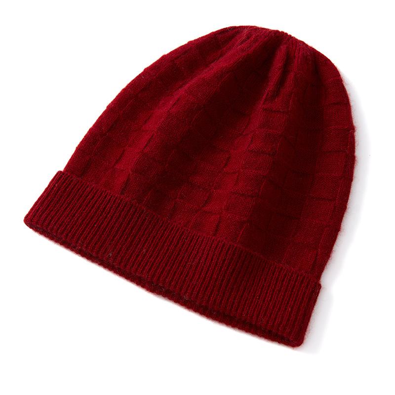 

Cashmere Autumn and Winter New Style Women s High End Solid Color Knitted Warm Fashion Heavy Chessboard Casual Cuffed Hat One Size