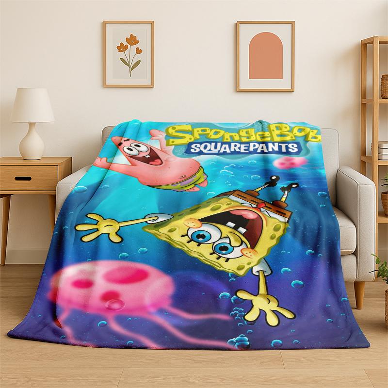 Manta de Franela de Dibujos Animados S-Bob Esponja Patricio Estrella Suave Cálida para Dormitorio Sala de Estar Cama Viaje Camping Picnic Niño