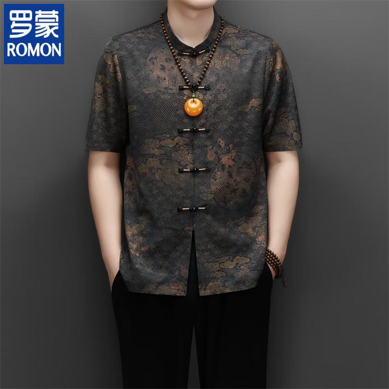 Men s Cool-Feel Chinese Style Short-Sleeve Tang Suit Shirt Set 170