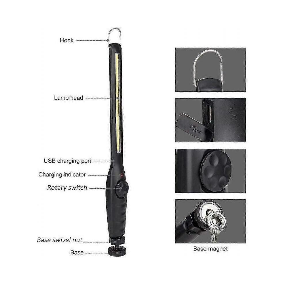 Work Light Rechargeable Cob Work Light, Slim Usb Inspection Light Led Work Light with Rotary Switch And 360 Rotating Magnetic Base And Hook for Auto R