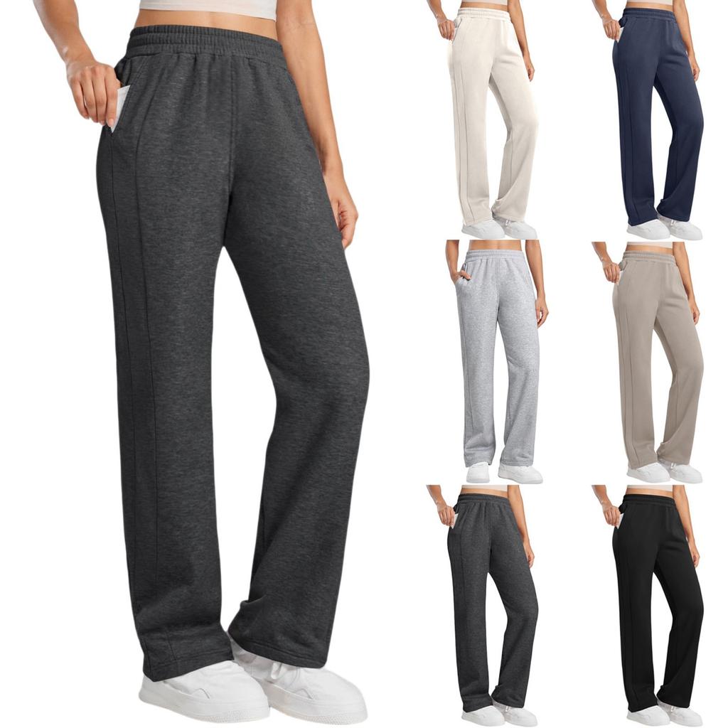 Women's Wide Leg Sweatpants Fall High Waisted  Pants Drawstring Workout Joggers With Pockets