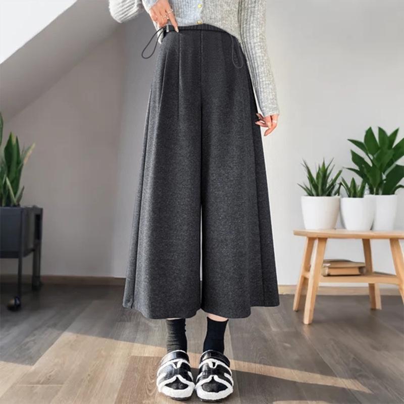Maternity Wool Wide-Leg Crop Pants - Autumn/Winter Loose Drape Style M темно-серого