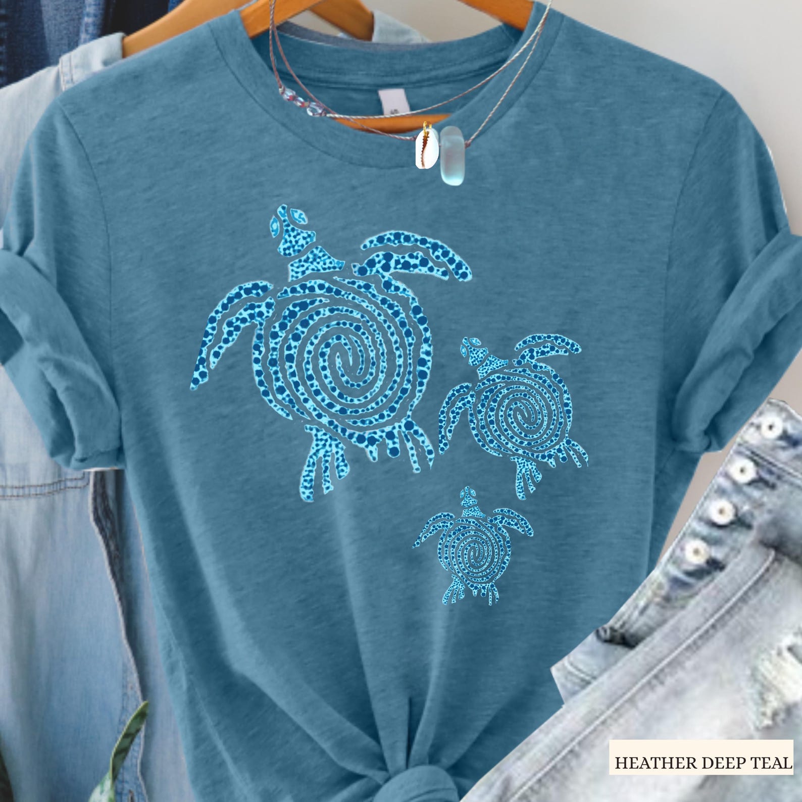 Sea Turtles Print Tee: Boho Beach Vacation Shirt M