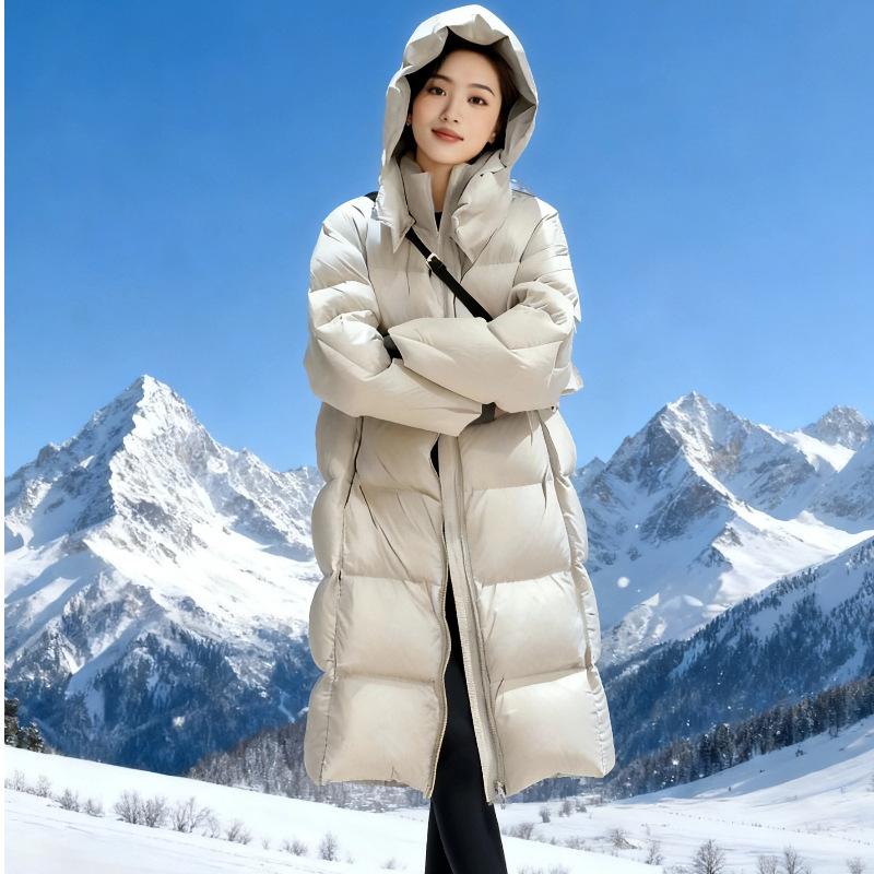 Winter new down jacket women's long over the knee super thick medium and long extreme cold explosion loose white duck down jacket