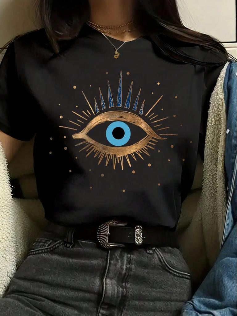 Spot Women's Summer T-Shirt Printed Fashion Casual Cute Short Sleeve Women's Eye Printed Short Sleeve T-Shirt
