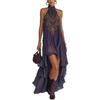 New European and American Purple Turtleneck Printed Long Dress Casual Fashion Ruffle Edge Dress