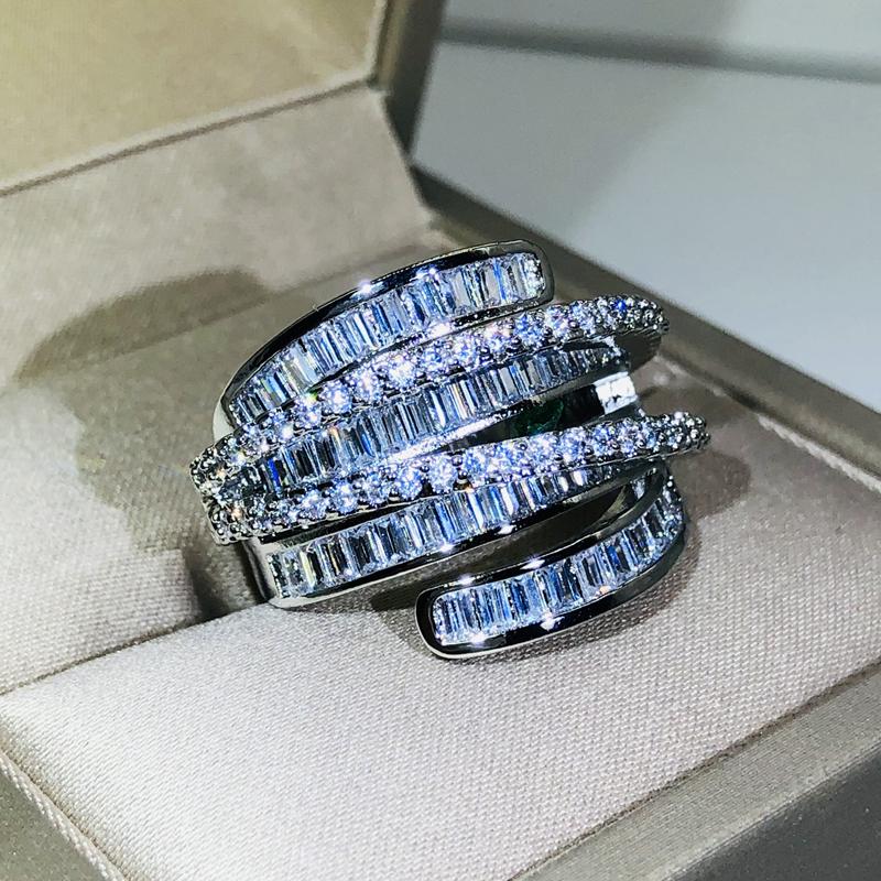 High Quality Interwoven Geometric White Zircon Ring 925 Silver For Ladies Men Wedding Party Engagement Jewelry Gift