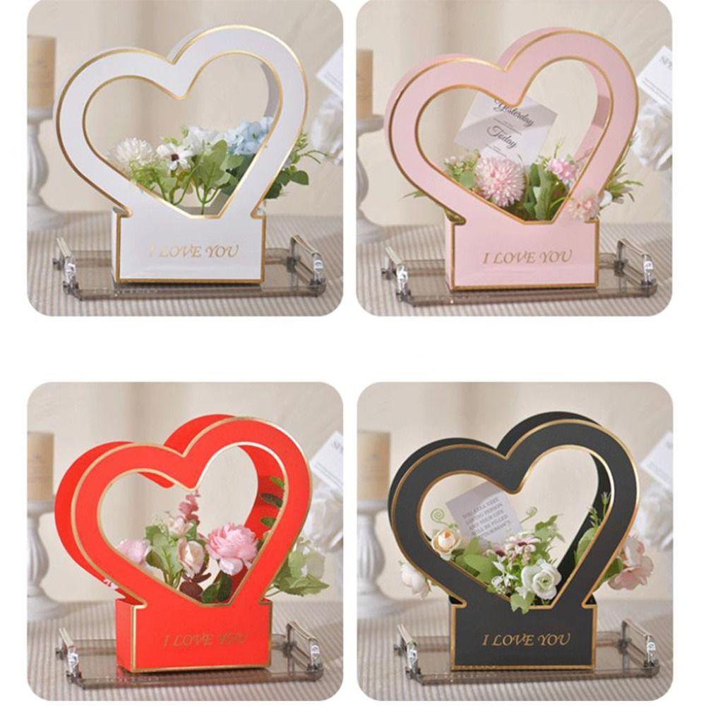 2Pcs Heart-Shaped Flower Wrapping Paper Box Handheld Foldable Portable Bouquet Packaging Box Gift Packing Box
