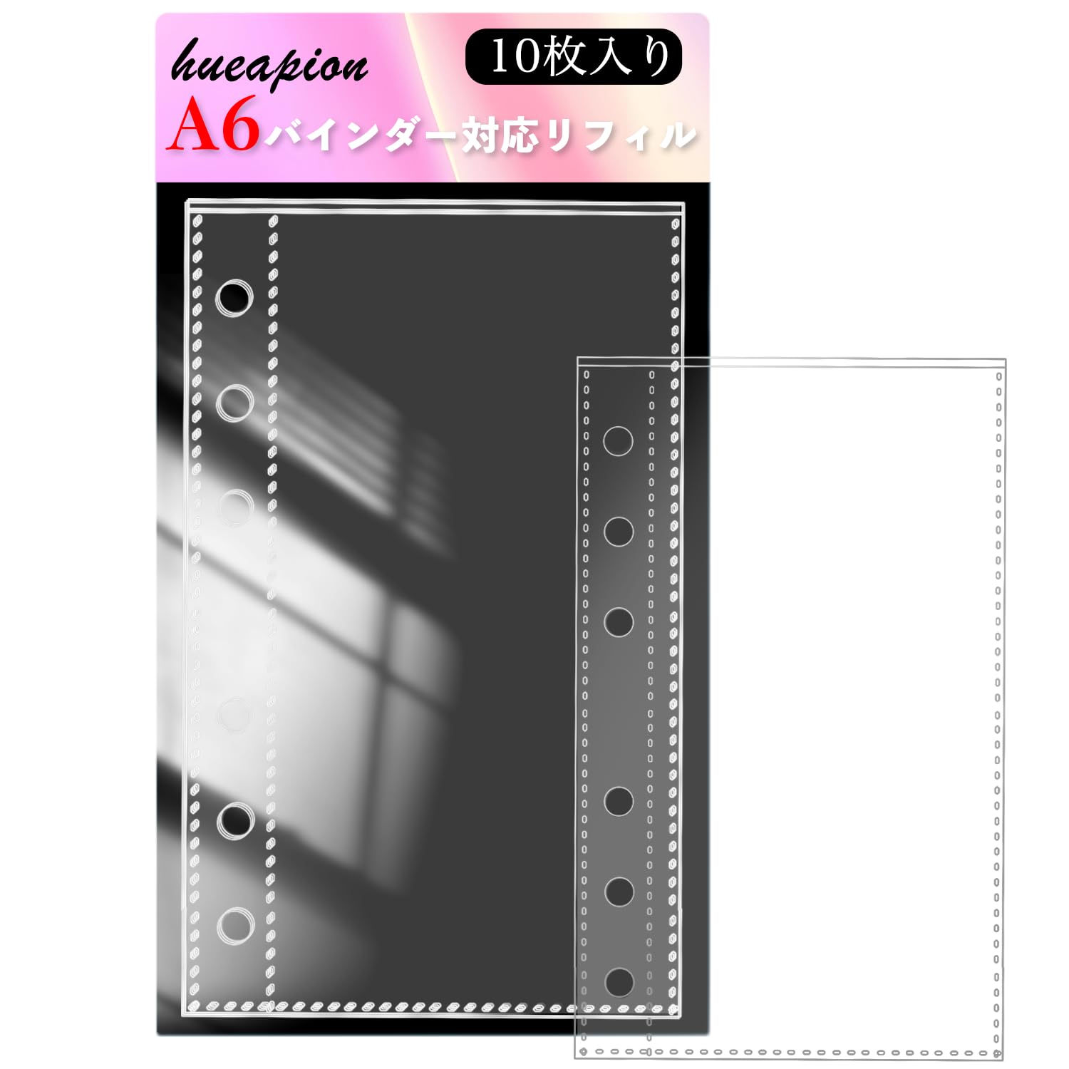 

Hueapion Refillable Transparent Sticker Book Sticker Backing Release 10 Removable A6 Size x 6-Hole Refills, Paper, Paper, Sheets, 6-Hole Binder, (106
