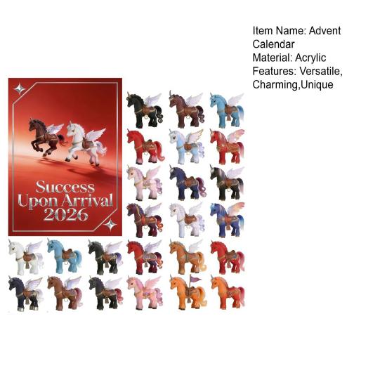 2026 Advent Calendar Pegasus Acrylic Figure Set 2D Flat Wall Decor Fun Collectibles for Kids Colorful Fantasy Decorations for Room Party & Gifts
