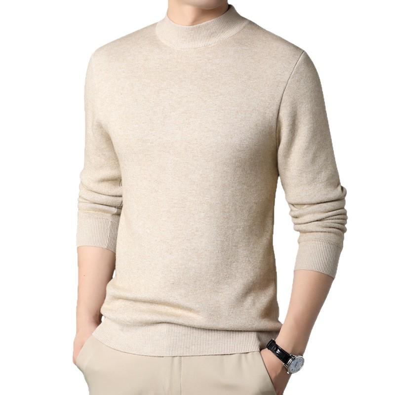 Men's Fleece-Lined Sweater with Half-High Neck, Soft & Close-Fitting, Thick Imitation Mink Knitwear for Middle-Aged & Young Men